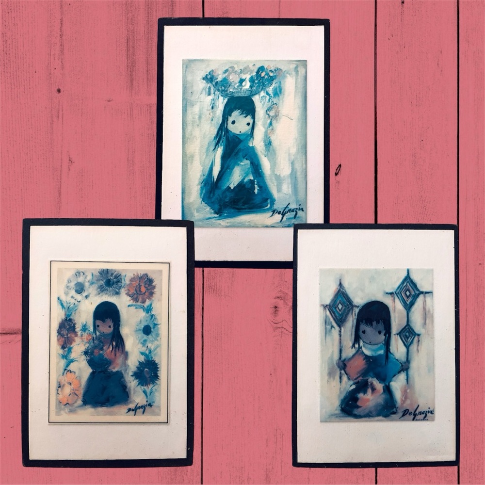 Set/3 Ted DeGrazia AZ Laminated Prints On Wood Plaques Native American Children